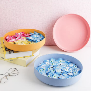 Blue Pink Wheat Straw Candy Plates Creative Plastic Household 10inch Round Plates for Wholesale at High Quality Appearance Level