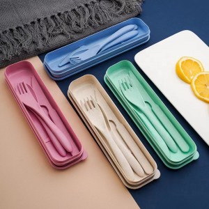 Eco-Friendly Plastic Tableware for Kids Adults Travel Picnic Camping Utensils BPA Free Portable Wheat Straw Cutlery Set