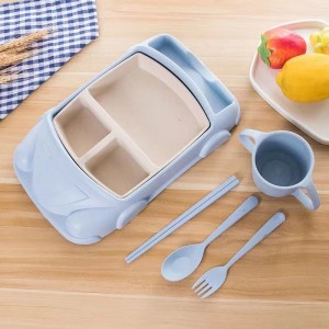 Children’s Tableware Set Car-Shaped Cup Plate Baby Food Containers Infant Wheat Straw Fiber Packaged Box Kids Training Dining