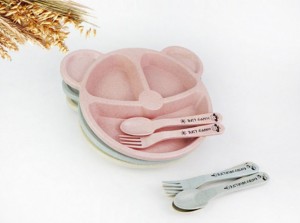 Promotional BPA Free Eco-friendly Food Grade Wheat Straw Tableware Plate Biodegradable Baby Lunch Box Set