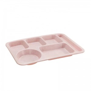 Rectangular Lightweight Wheat Straw Tableware Eat Plates Plastic Divided Dish Plates With Compartments