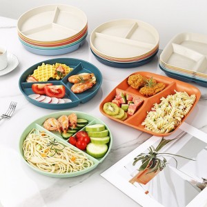9 Inch 8 10PCS Divided Plates 3-Section Eco-Friendly Divided Plate Reusable Wheat Straw Plate Set