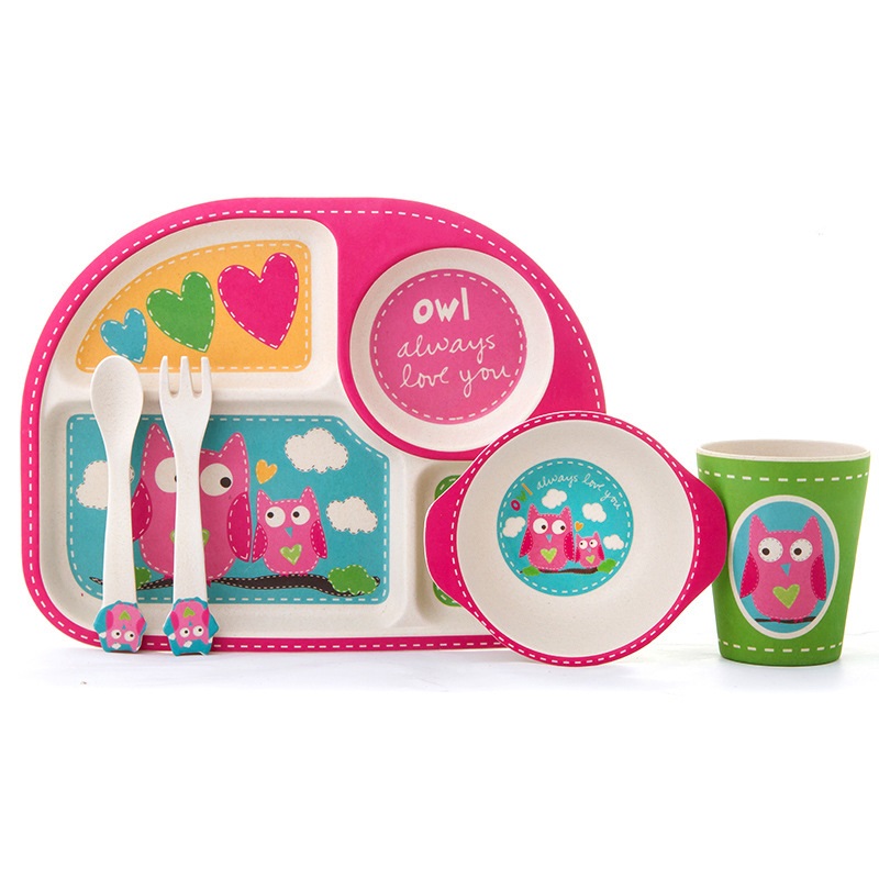 Creative easy to clean children's tableware set Owl tableware resistant to falling and hot bamboo fiber baby tray
