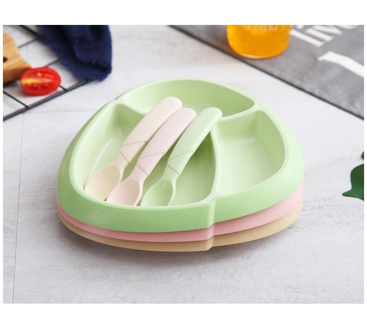Bamboo fiber split anti ironing tableware set with pure color and fashionable children's meal tray spoon