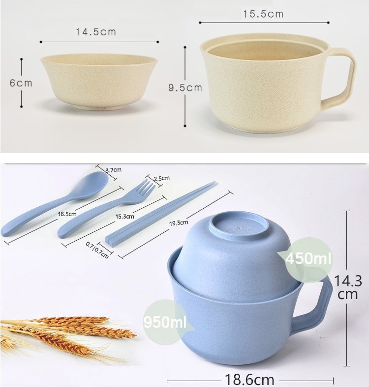 Creative fashion student single wheat straw tableware set with cover Japanese frosted noodles chopsticks