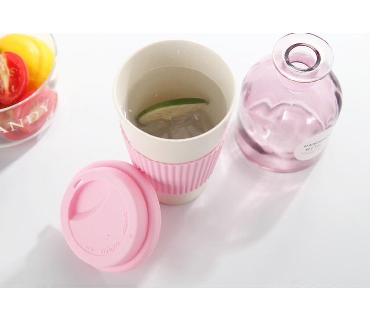 Pure color simple biodegradable coffee mug creative fashion mug with leakproof cover environmental protection mug