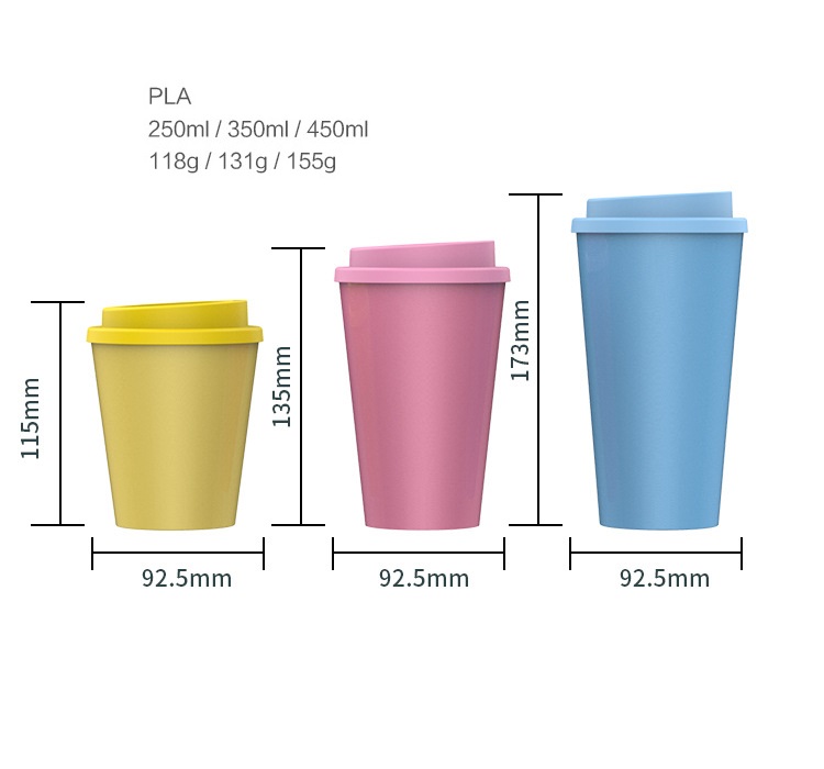 Simple anti hot and anti fall PLA coffee cup with double leak proof degradable and environment friendly mug