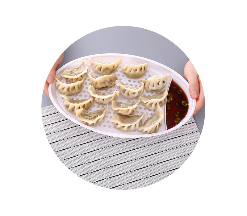 Pure color double layer asphalt degradable oval dumpling plate durable high temperature solid dining plate