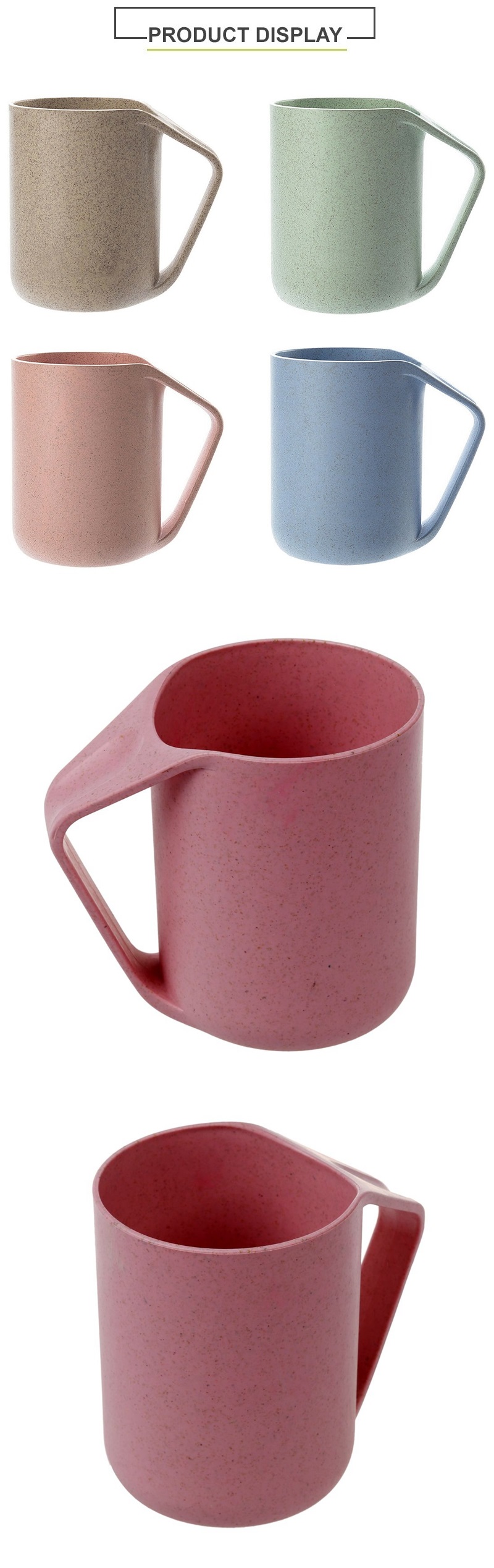 Large capacity wheat straw comfortable mug pure color fashion simple degradable multifunctional handle cup