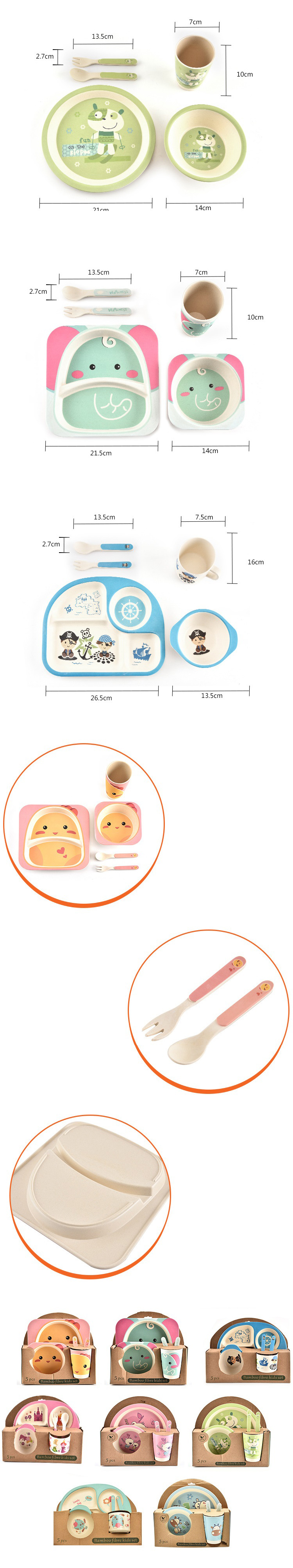 Simple cartoon animal tableware set for kindergarten health and safety degradable bamboo fiber meal bowl