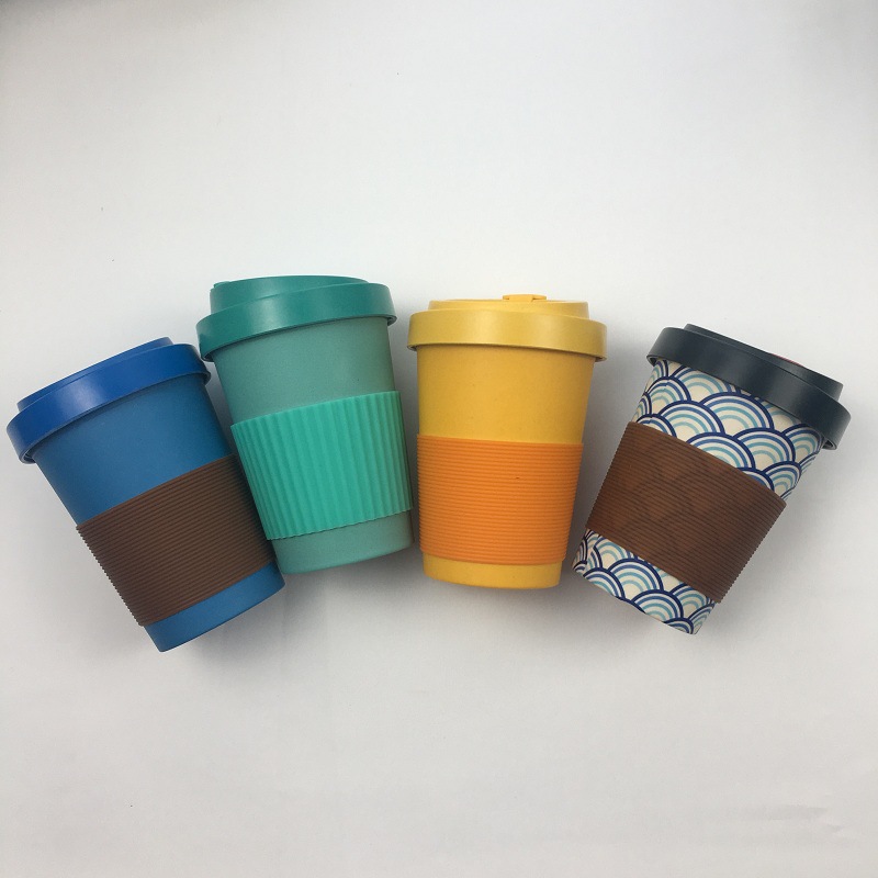 Safe and environment friendly degradable bamboo fiber coffee cup with simple cover leakproof mug