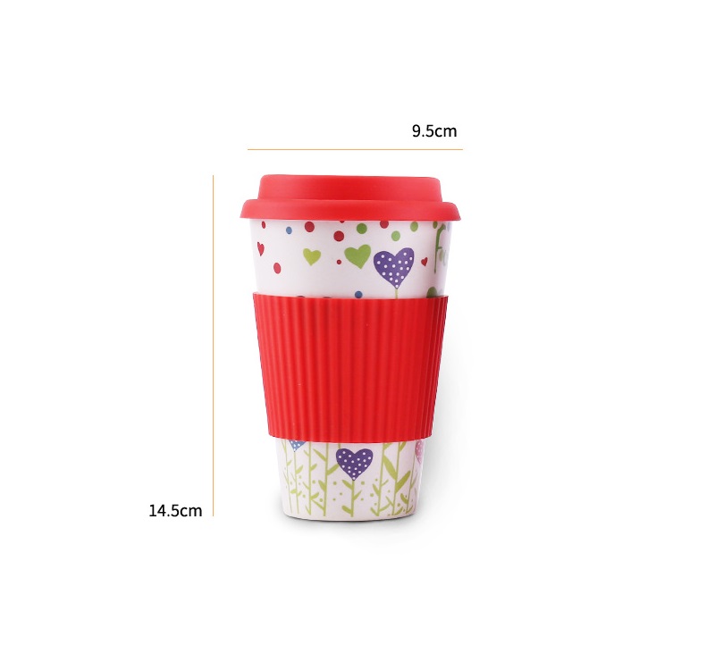 Bamboo fiber creative pattern coffee cup thickened silica gel cover anti ironing with cover water cup