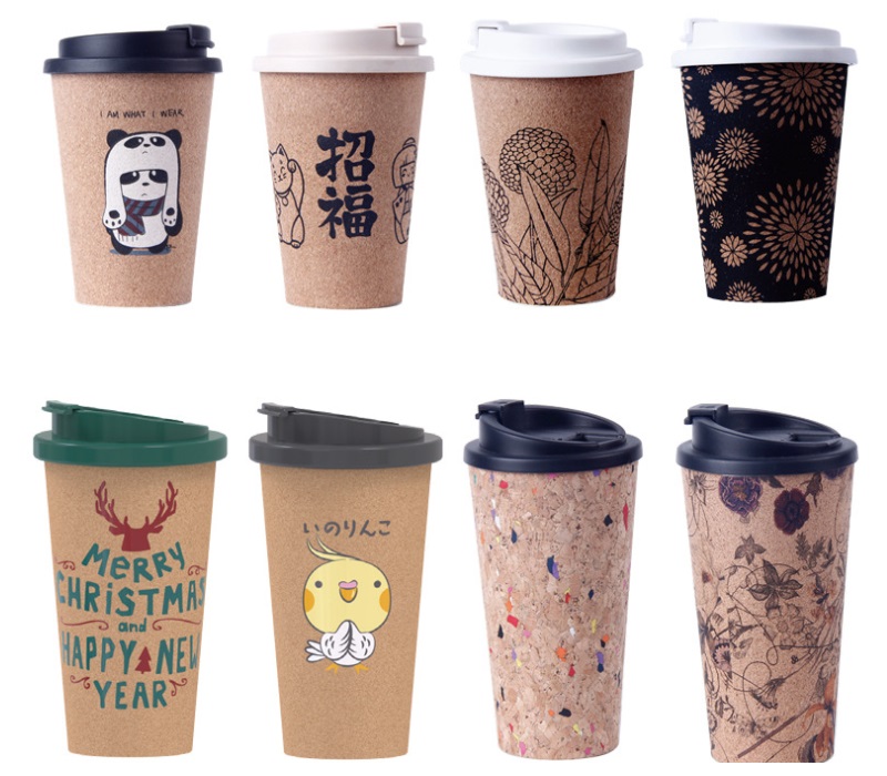 Environment friendly biodegradable PLA cork coffee cup with leakproof clasp easy to clean fashionable mug