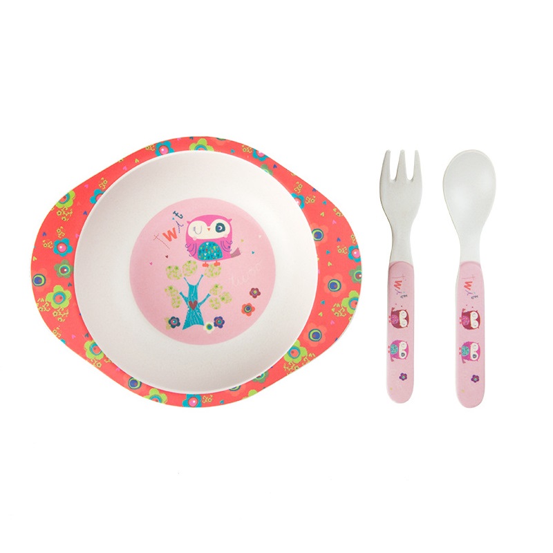 Creative cartoon suction cup fork and spoon set health and safety degradable bamboo fiber tableware for children