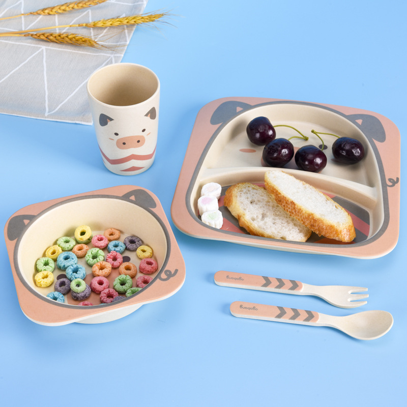 Anti ironing durable kindergarten tableware set is easy to clean and not easy to break bamboo fiber meal bowl