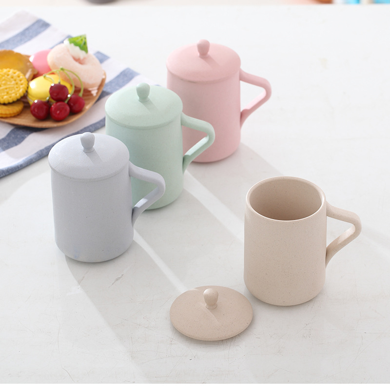 Creative thickened bamboo fiber coffee cup pure color fashionable home mug with cover handle anti hot cup