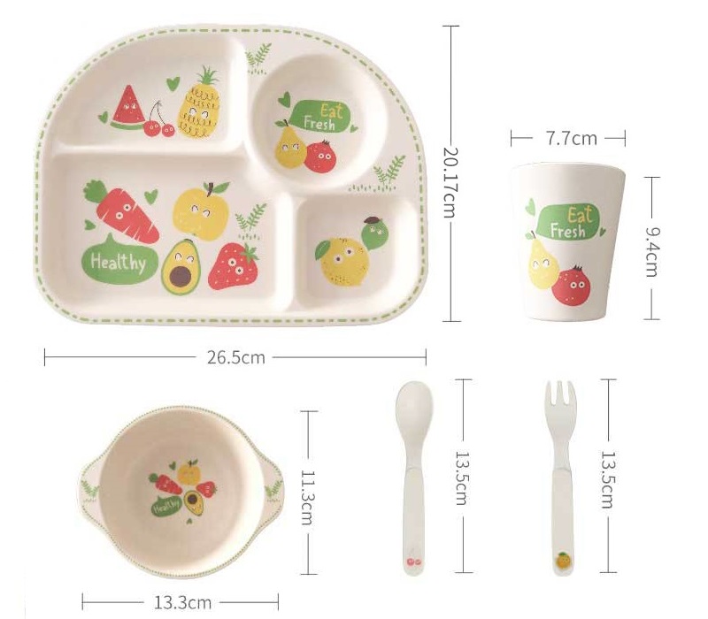 Lovely split grid anti hot wear resistant children's tableware set cartoon household degradable baby dinner plate
