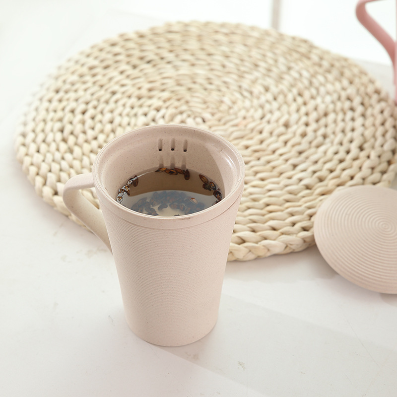 Household heat resistant coffee cup filter office tea cup solid color fashionable water cup with cover
