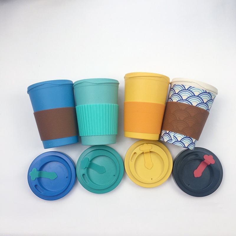 Creative insulated solid color coffee cup with cover fashionable anti ironing biodegradable bamboo fiber mug