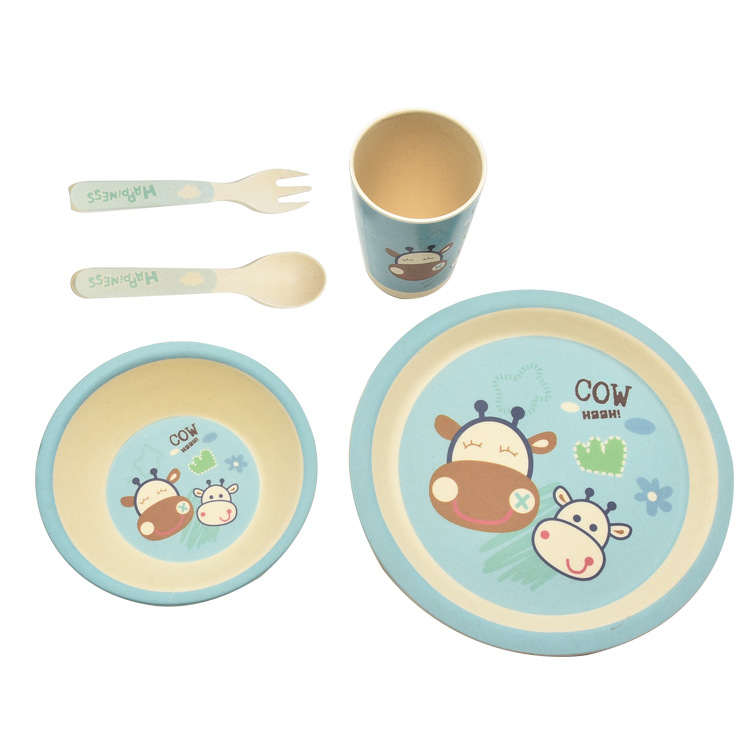 High quality non slip degradable bamboo fiber tableware set creative simple health and safety kindergarten bowl