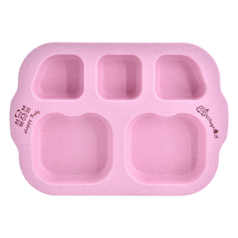 CE Certification Bamboo Fiber Plate Pricelist - Kindergarten children divide grid wheat straw plate cartoon lovely breakfast plate with spoon and fork chopsticks – Naike
