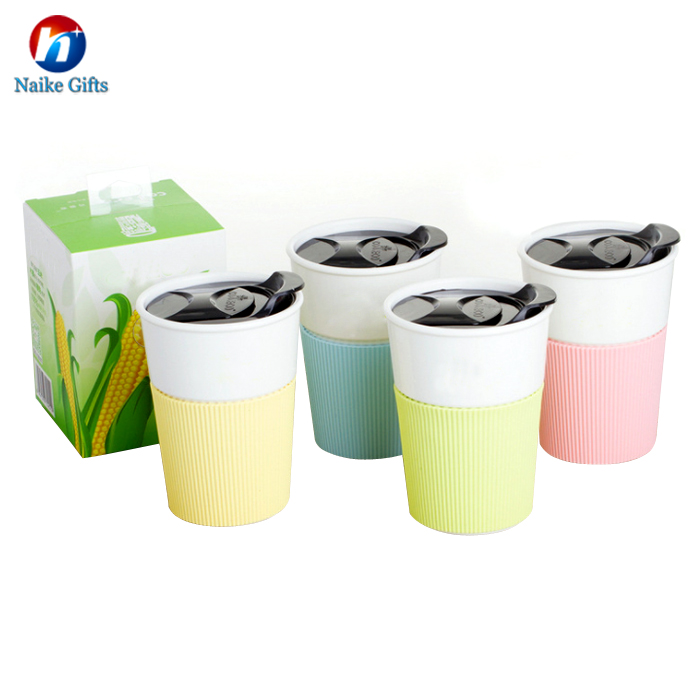 New products outdoor portable biodegradable reusable pla bamboo fiber coffee mug with lid