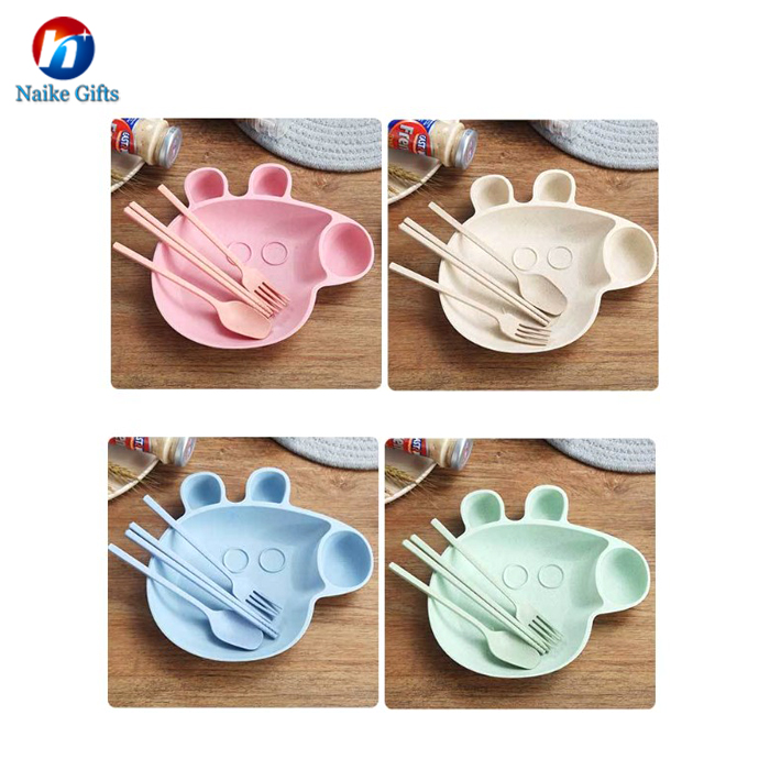 High quality custom natural eco-friendly reusable biodegradable creative wheat straw material lunch plate for baby