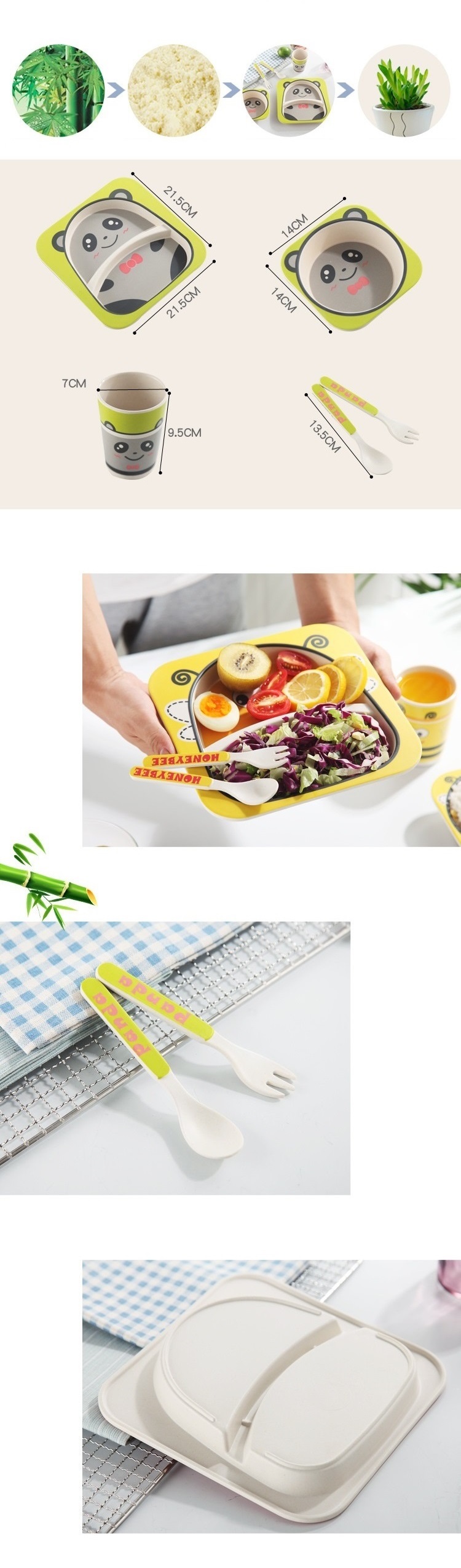 Wholesale natural eco-friendly reusable biodegradable plastics pla bagasse wheat bamboo fiber cutlery set for baby