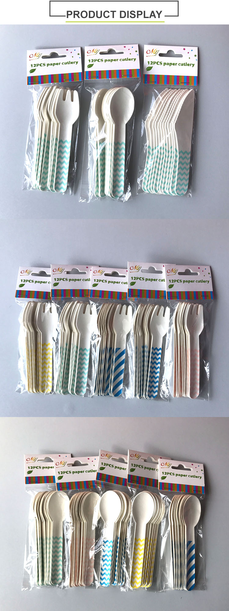 Custom eco-friendly disposable compostable biodegradable flatware paper knifes forks spoons for restaurant