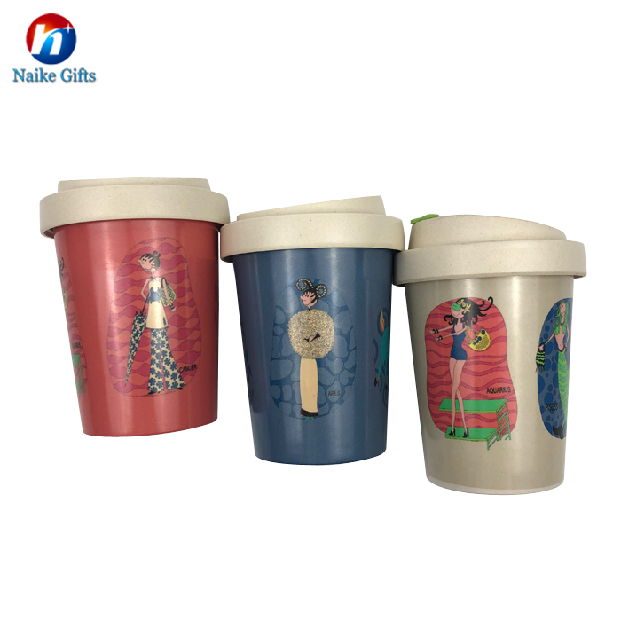 Latest arrival 100% biodegradable 350ml reusable practical ecological  bamboo fiber coffee cup with lid