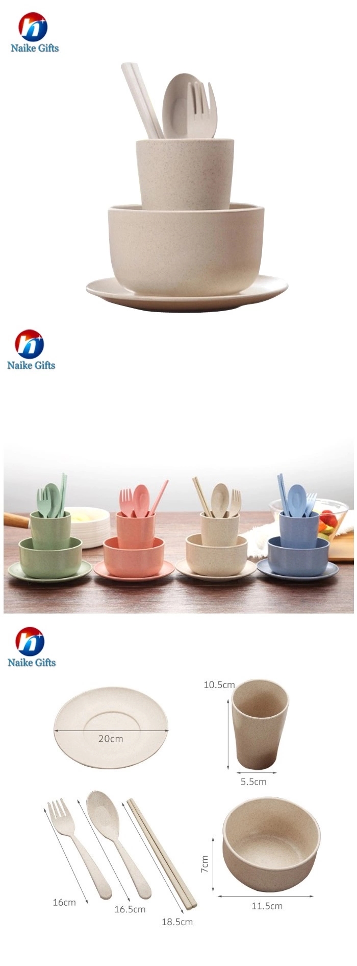 Hot sale wheat straw bowl and cup set 6pcs per set biodegradable bamboo fiber tableware for kids