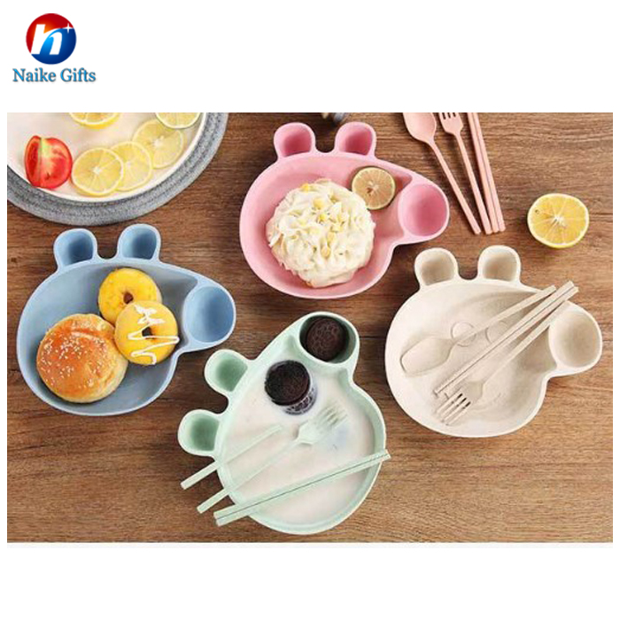 High quality custom natural eco-friendly reusable biodegradable creative wheat straw material lunch plate for baby