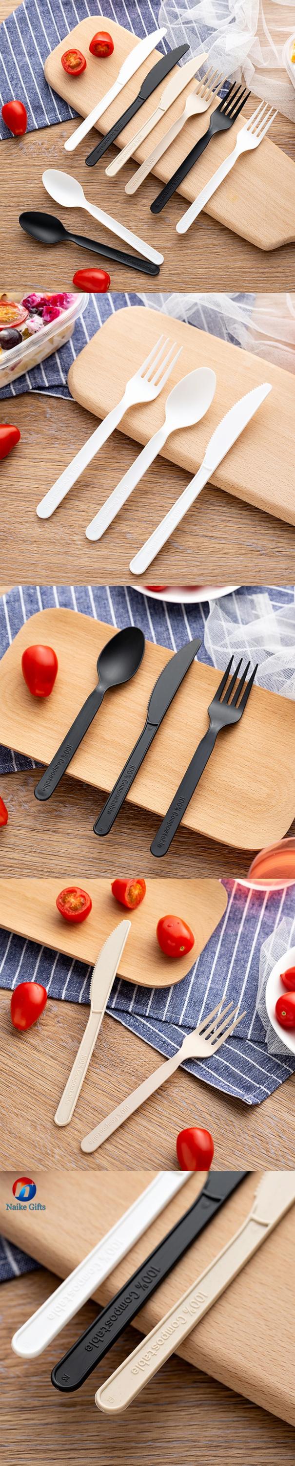 Eco friendly disposable compostable plastic fork knife spoon portable PLA cutlery set