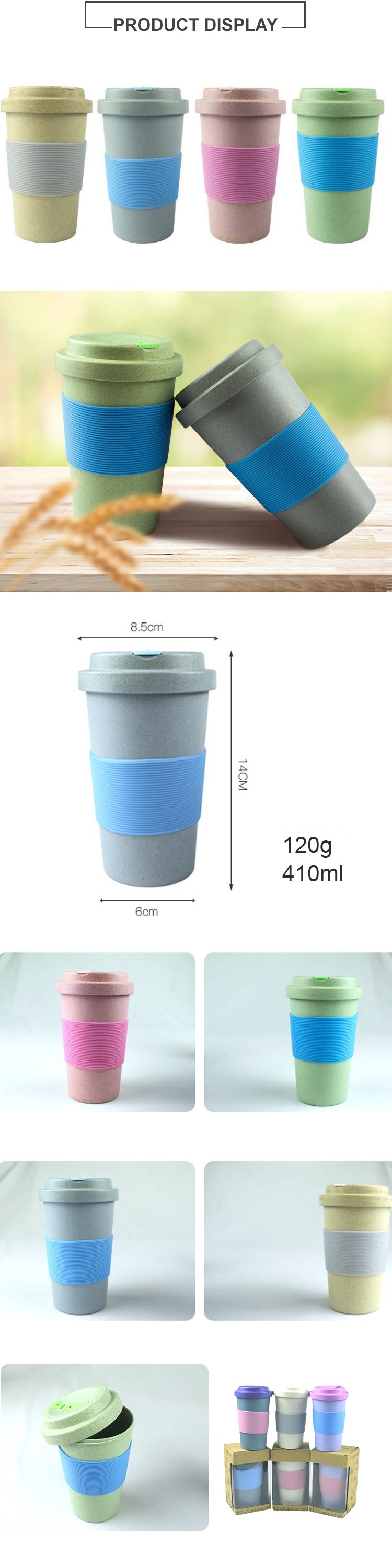 Wholesale custom eco friendly reusable biodegradable plastics wheat straw coffee cups with lid for travel