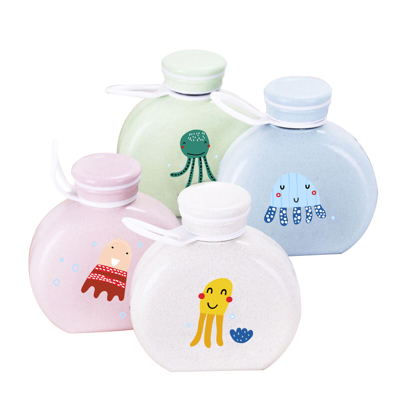 Wheat straw insulated and ironing resistant double layer glass water bottle pure color cute fashion flat water bottle