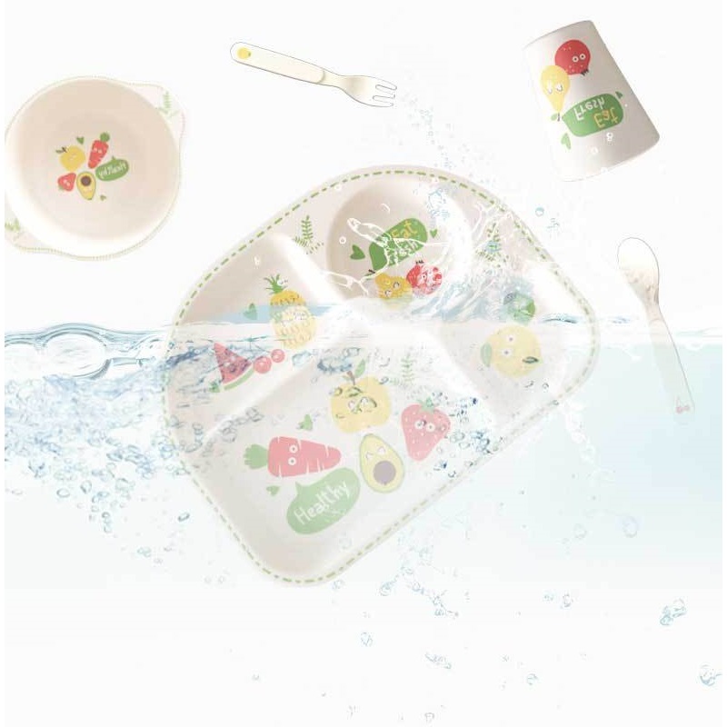 Creative practical anti ironing baby tableware set fashion resistant to falling bamboo fiber children's dinner plate
