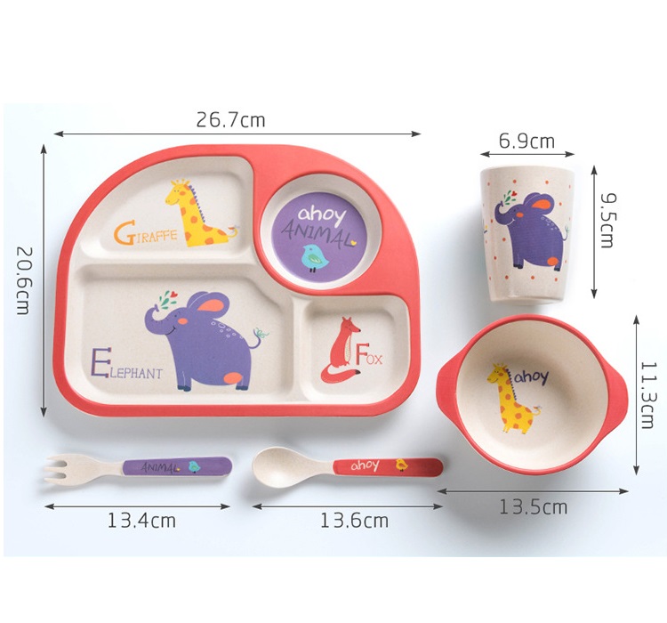 Health and safety bamboo fiber tableware set of five pieces anti skid and fall resistant children's dinner plate