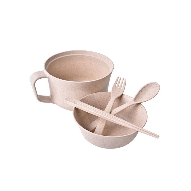 Creative fashion student single wheat straw tableware set with cover Japanese frosted noodles chopsticks
