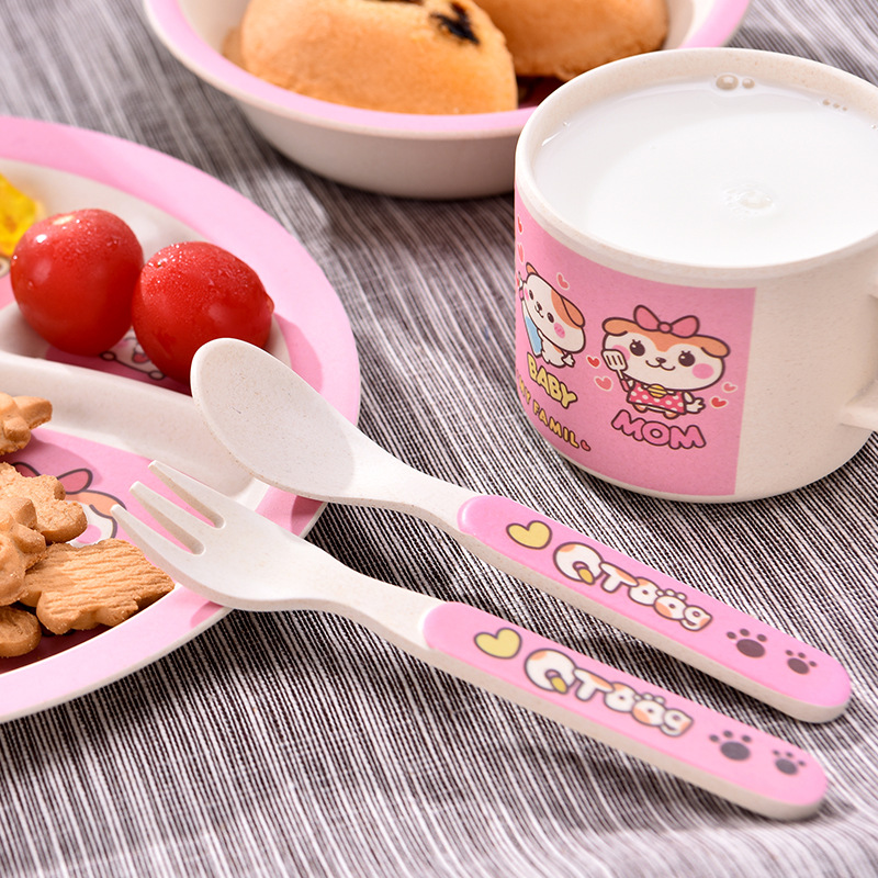 Non slip and crash resistant household cartoon tableware set with high quality and durable degradable dinner bowl