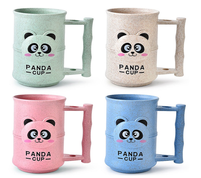 Three dimensional bamboo coffee cup cartoon panda biodegradable mouthwash cup anti hot and anti-fall water cup