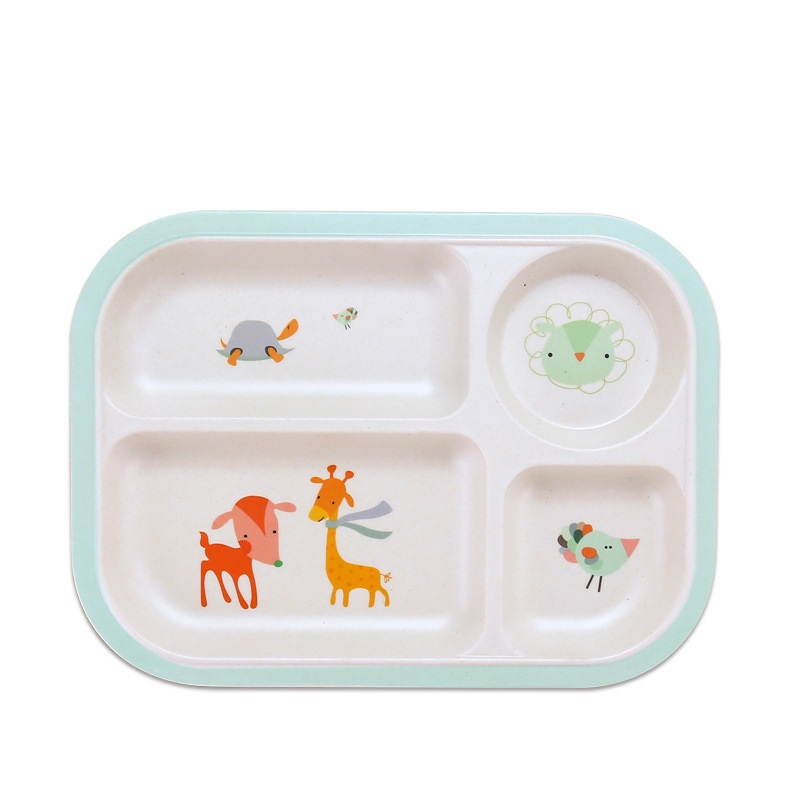 Cartoon cute family biodegradable children's dinner plate anti skid wear resistant bamboo fiber tableware
