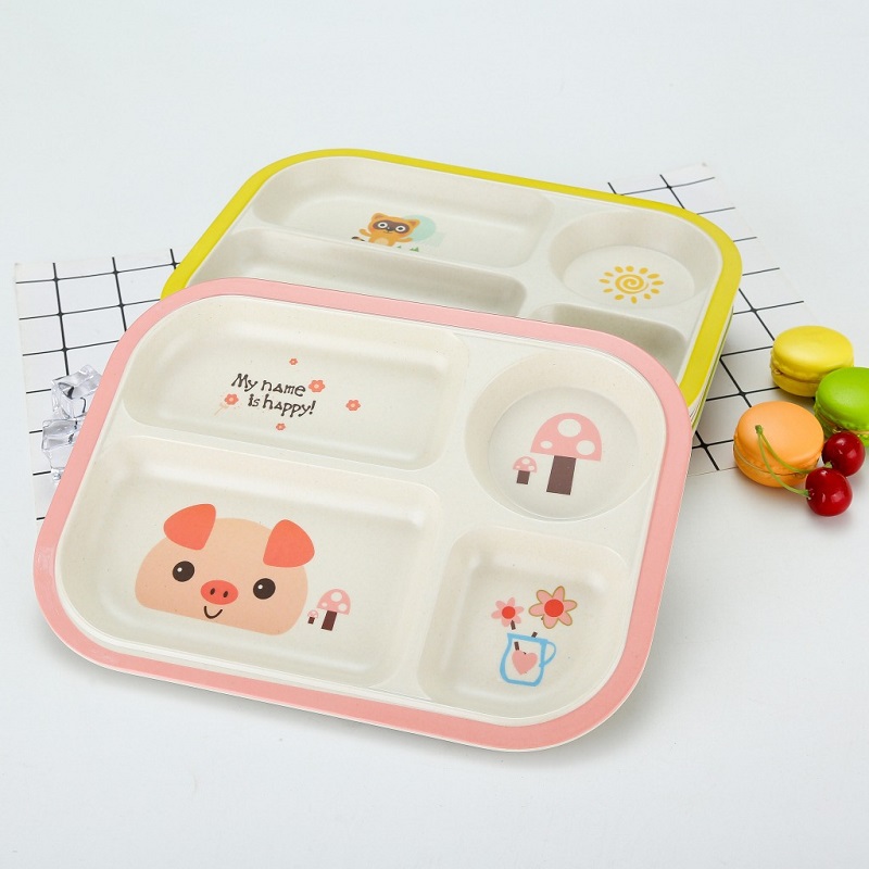 Fashion resistant to falling and not easily broken bamboo fiber children's meal tray partition health baby tableware