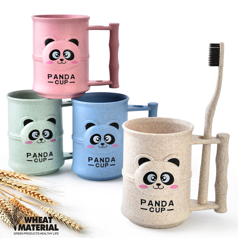 Three dimensional bamboo coffee cup cartoon panda biodegradable mouthwash cup anti hot and anti-fall water cup