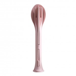 Portable 3 in 1 eco friendly wheat straw plastic kids travel camping spoon fork cutlery tableware set