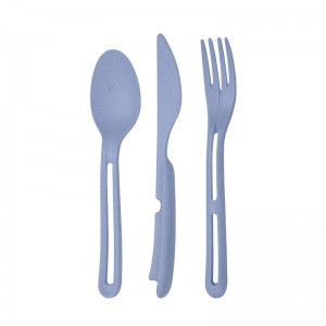 Portable 3 in 1 eco friendly wheat straw plastic kids travel camping spoon fork cutlery tableware set